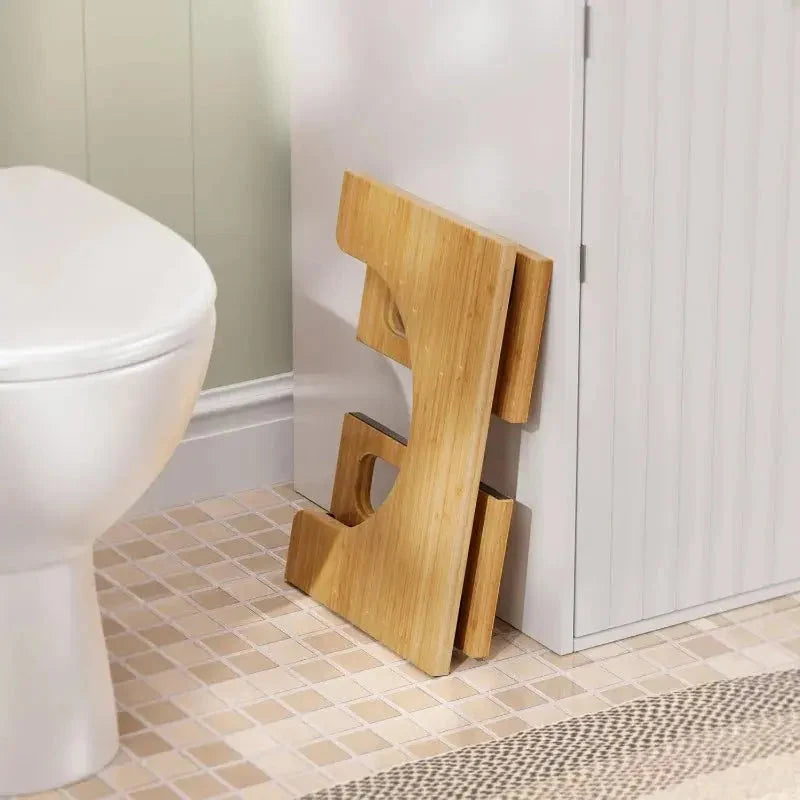 Bamboo Folding Toilet Stool with Anti-Slip