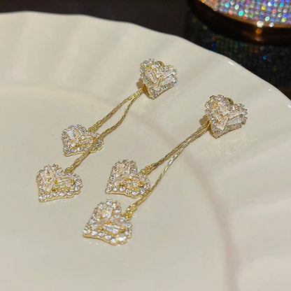 Luna Heart Earrings Gold with Crystals