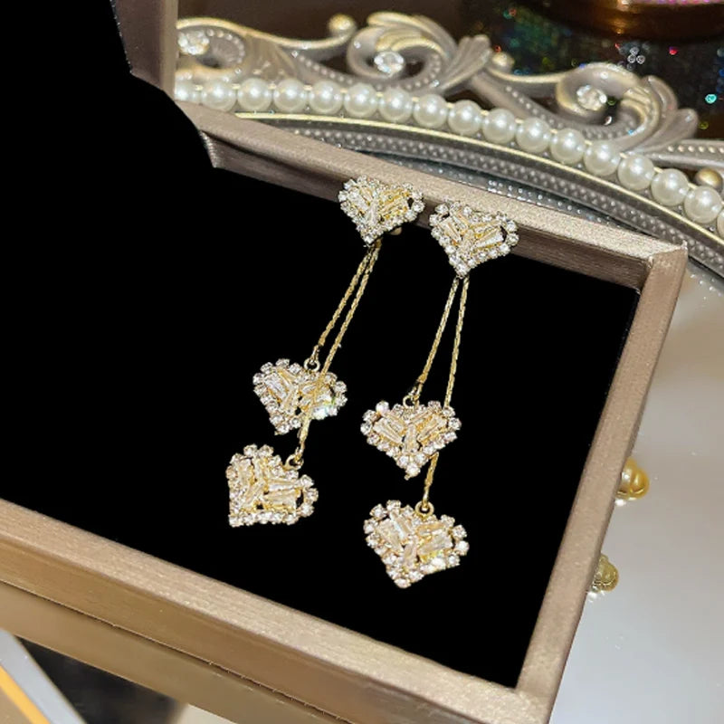 Luna Heart Earrings Gold with Crystals