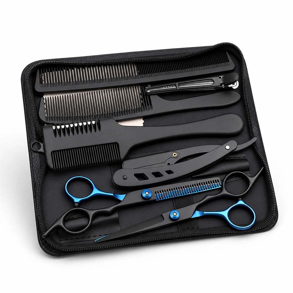 Stainless Steel Hair Scissors Set for Thinning and Cutting (Razor Comb & Case)