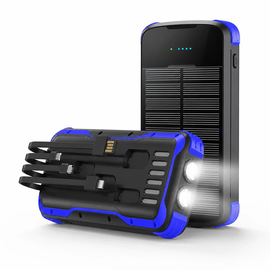 Solar-Powered High-Capacity Power Bank (Integrated Multi Charging Cables & Jump Starter)