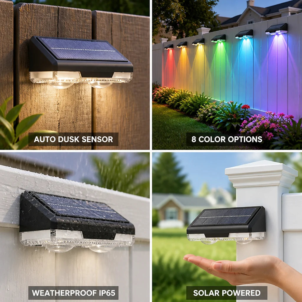 Solar-powered automatic dusk sensor multicolor fence post light