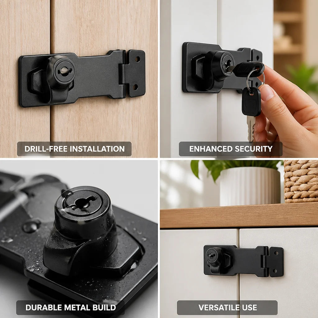 Drill-Free Door Lock with Key (Covered Screws)