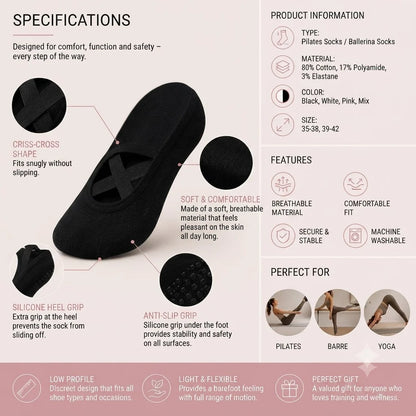 Pilates Socks with Non-Slip Grips – Set of 3