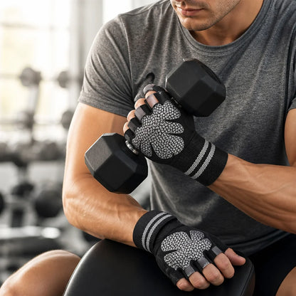 Non-slip Microfiber Padded Wrist Wraps Fitness Gloves (Half-finger)