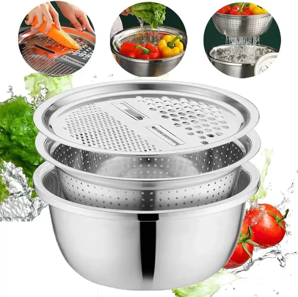 3-in-1 Stainless Steel Mixing Bowl Set with Grater and Sieve