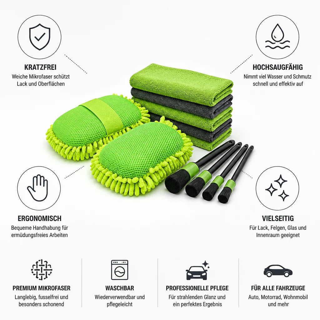 Scratch-free, paint-friendly microfiber car wash set (sponge, towels & gloves)