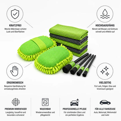 Scratch-free, paint-friendly microfiber car wash set (sponge, towels & gloves)