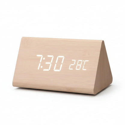 LED Alarm Clock Wood Look with 3 Alarms & Temperature