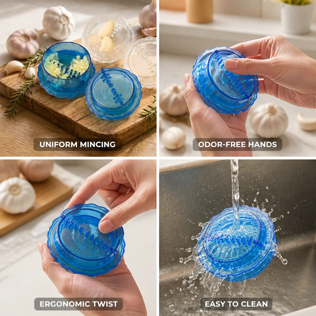 Ergonomic Food-Safe Garlic Chopper with Twisting Mechanism
