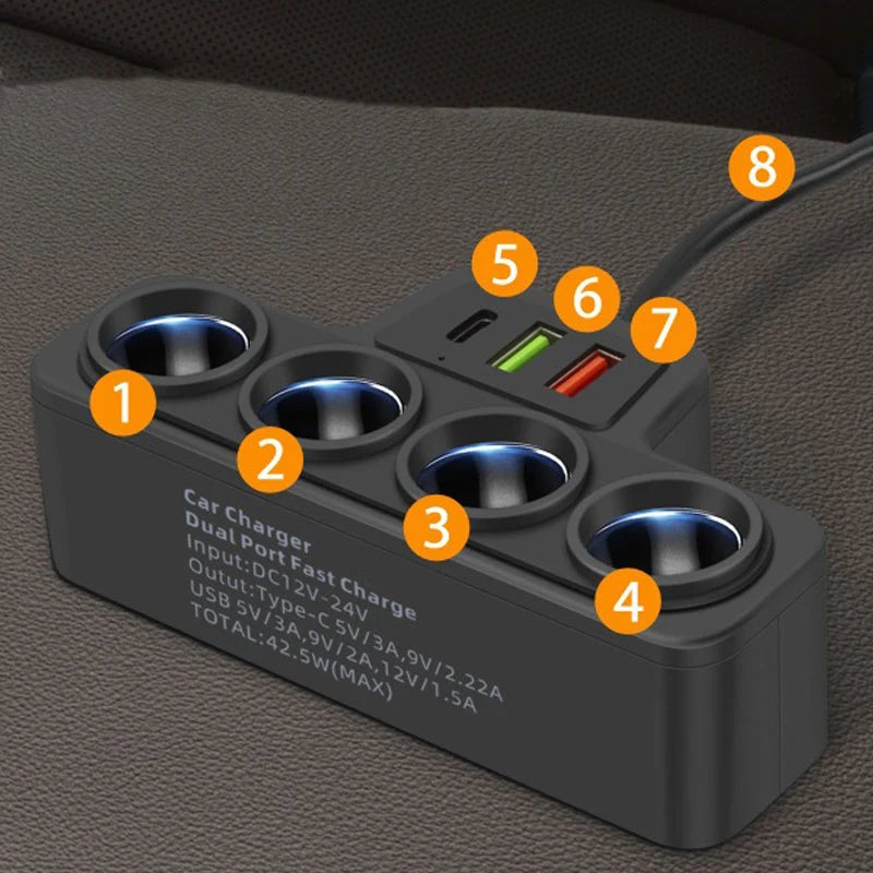VoltMaxx 7-in-1 Car Charger Adapter with 7 Ports