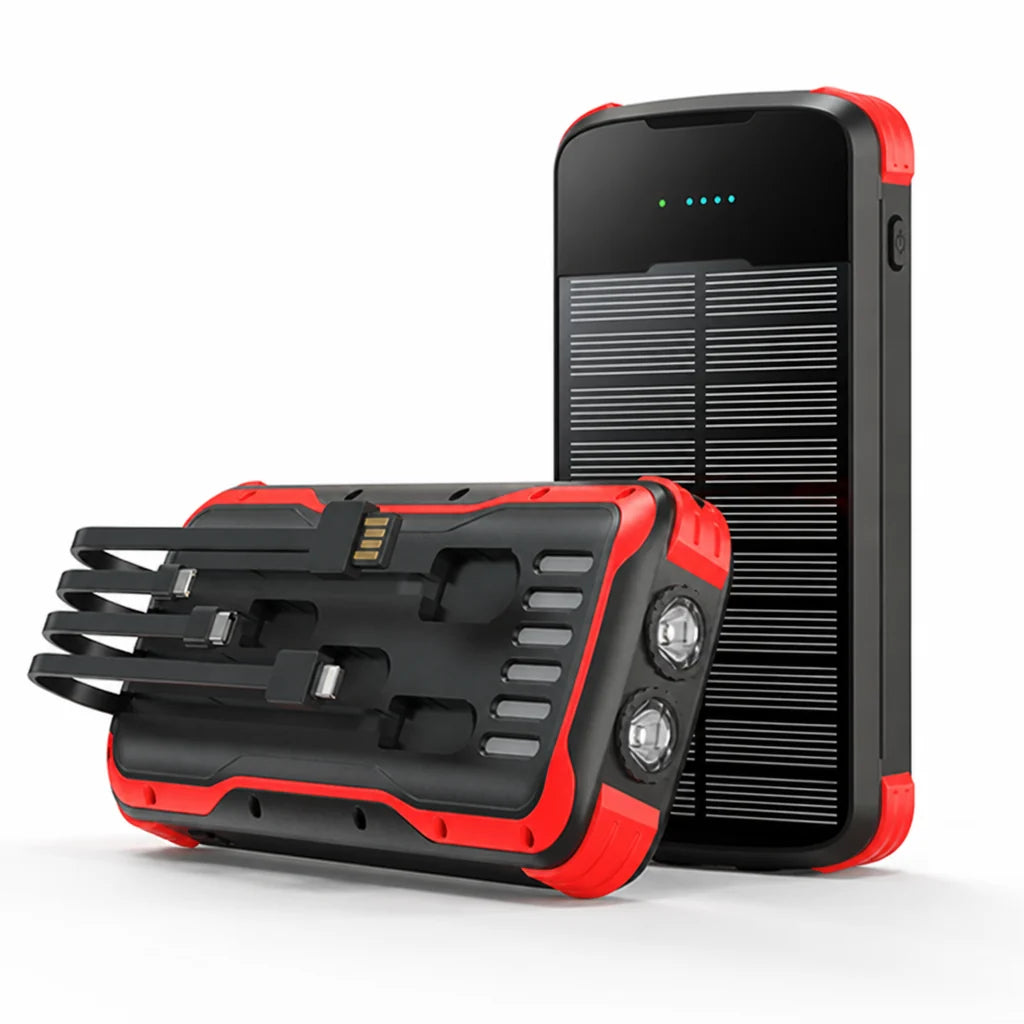 Solar-Powered High-Capacity Power Bank (Integrated Multi Charging Cables & Jump Starter)