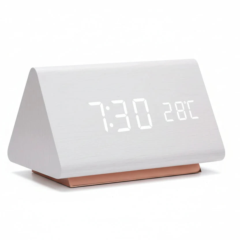 LED Alarm Clock Wood Look with 3 Alarms & Temperature