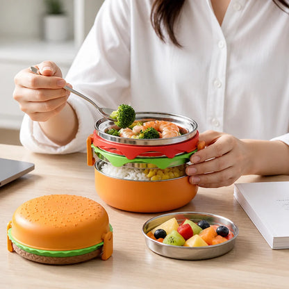Microwave-safe stacked hamburger lunchbox (with cutlery)