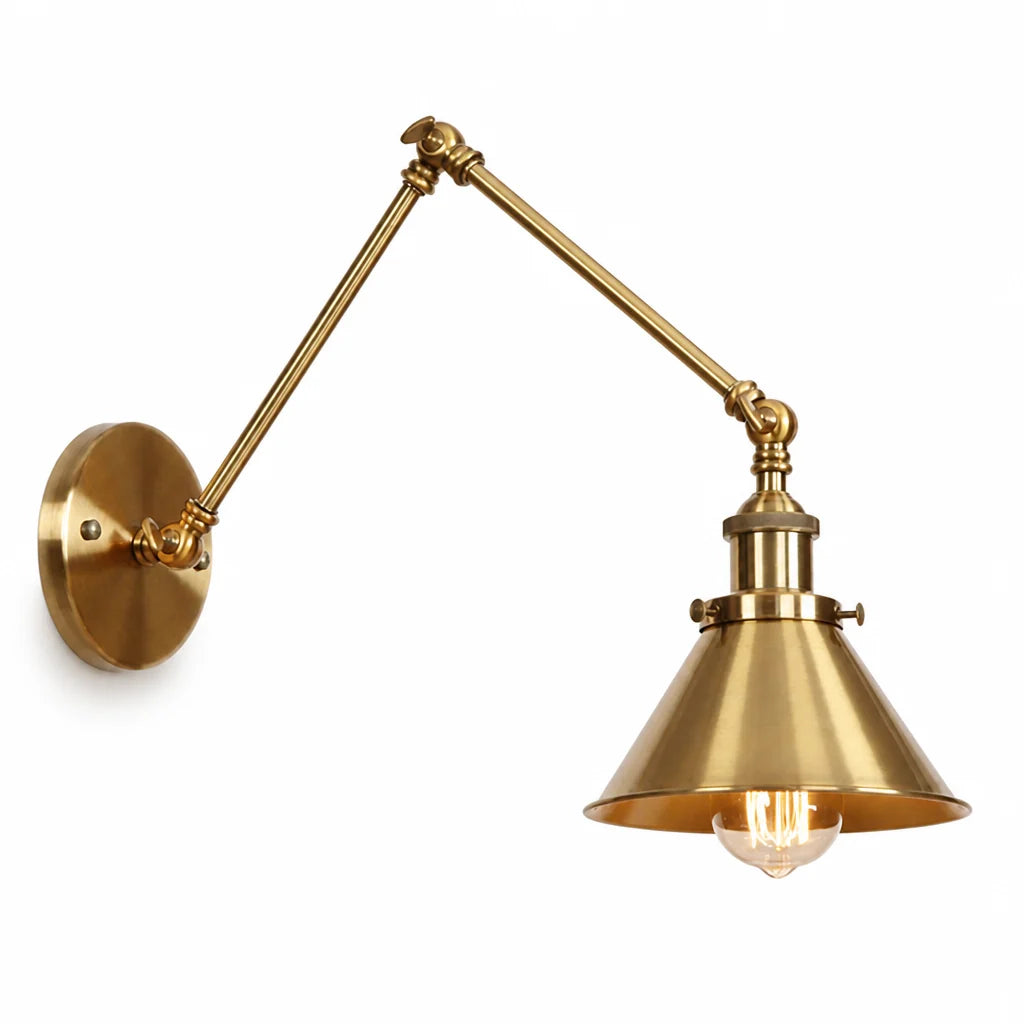 Adjustable Wall Lamp with Swivel Arm in Antique Brass