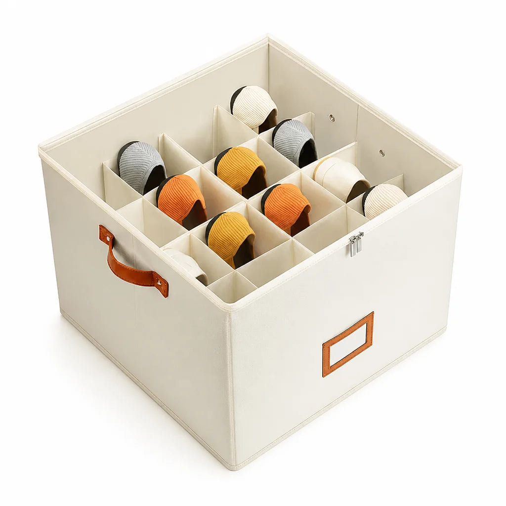 Compartmentalized, space-saving shoe organizer box (36×36×30 cm)