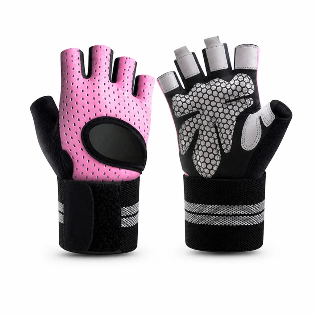Non-slip Microfiber Padded Wrist Wraps Fitness Gloves (Half-finger)