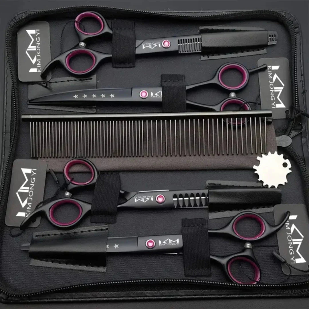 Dog grooming set with stainless steel blades and ergonomic handles