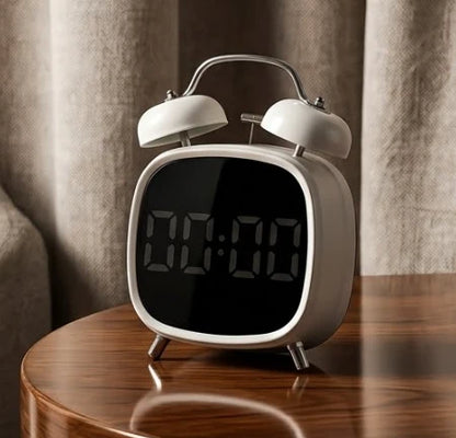 Digital alarm clock with classic twin bell