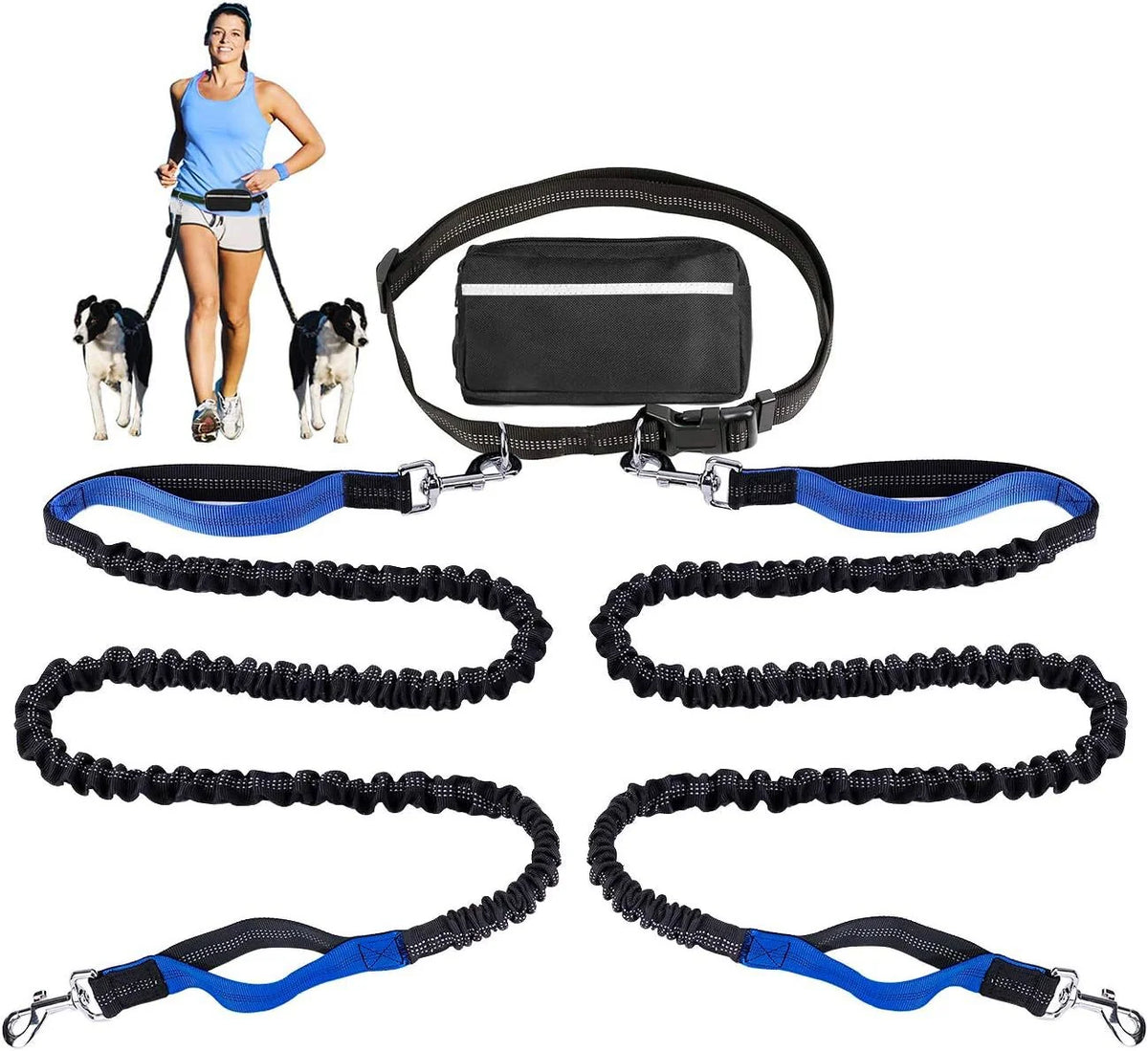 FlowLeash Dog Leash with Shock Absorber & Hip Belt