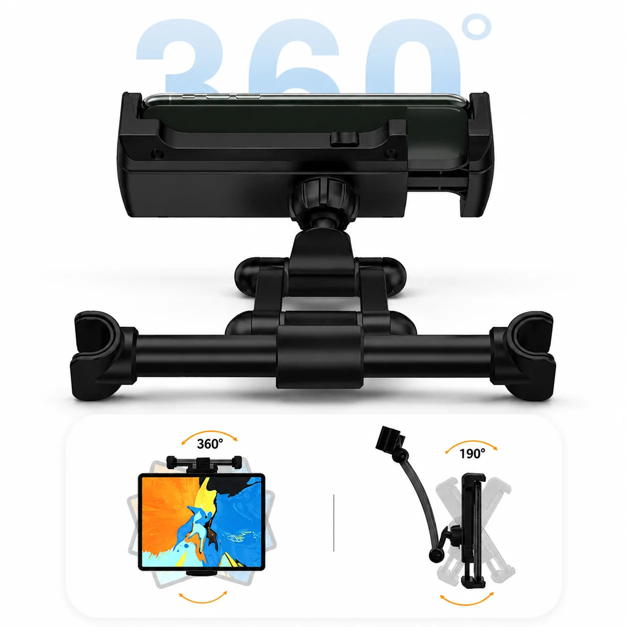 Car Headrest Mount – Aluminum for Phone & Tablet