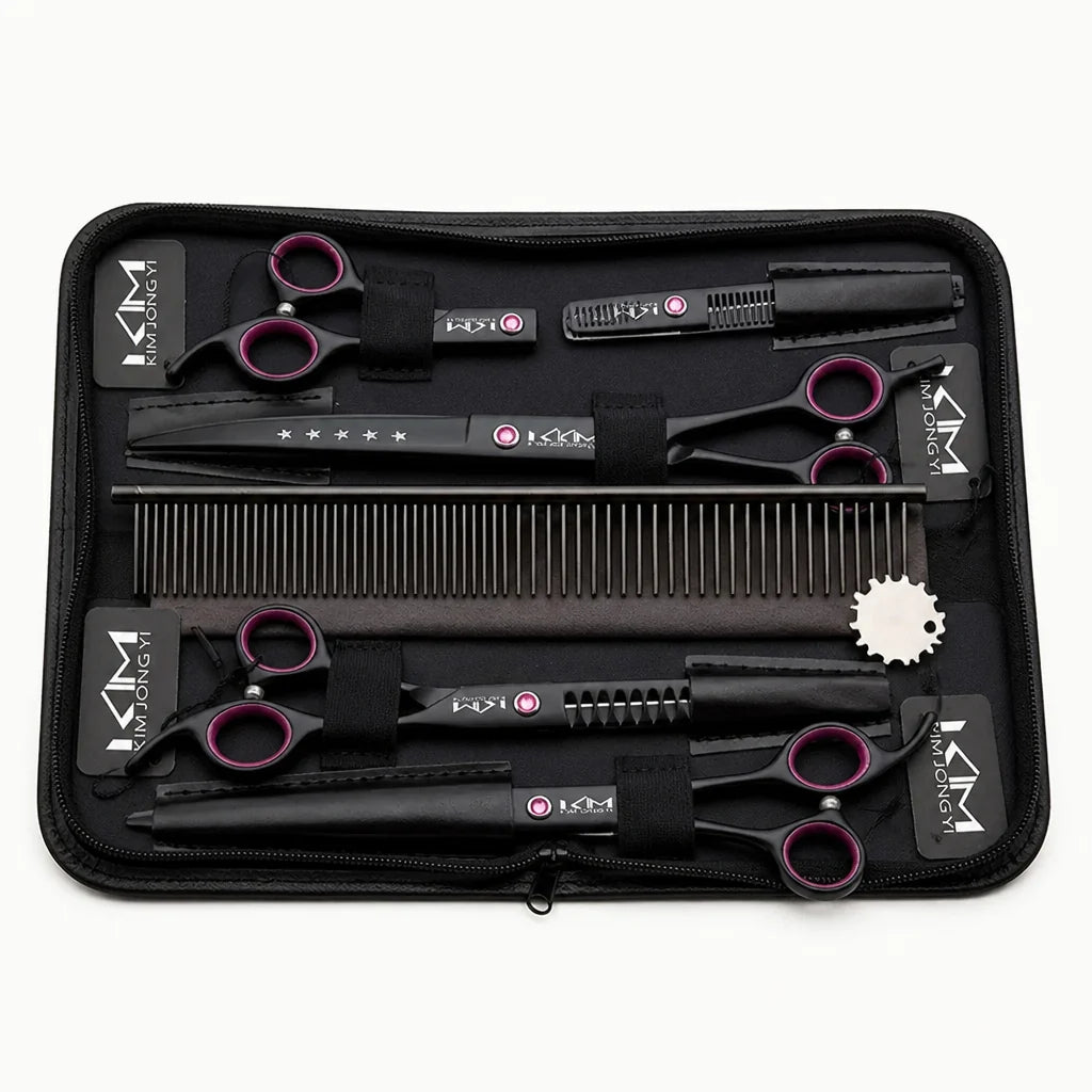 Dog grooming set with stainless steel blades and ergonomic handles