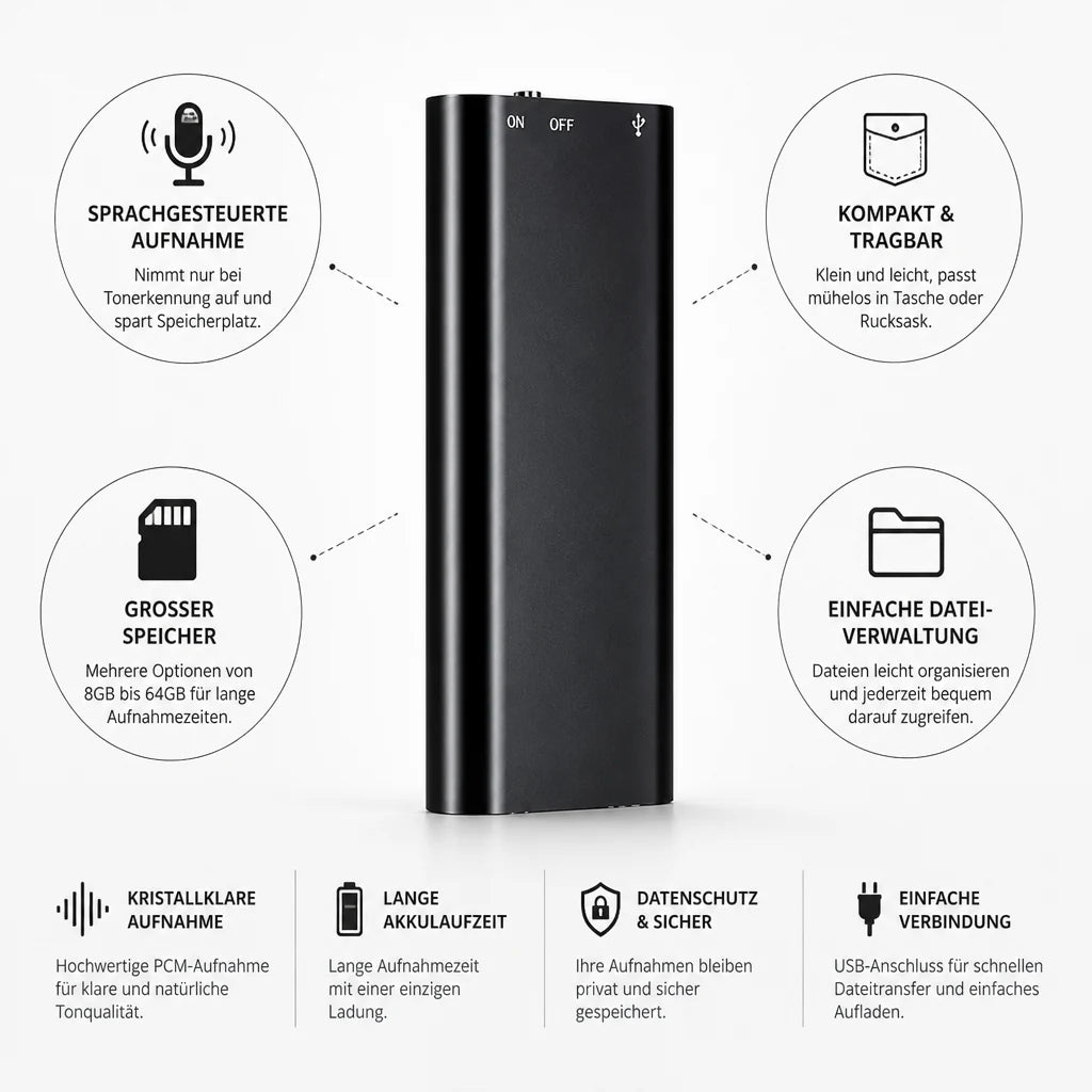 Pocket-sized Aluminum Voice-Activated Recorder