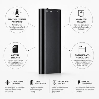 Pocket-sized Aluminum Voice-Activated Recorder