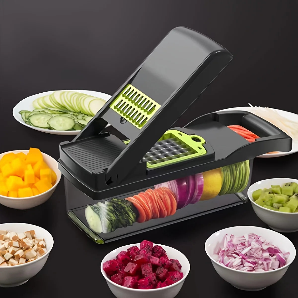 Multifunctional 16-in-1 Vegetable Cutter with Collection Container