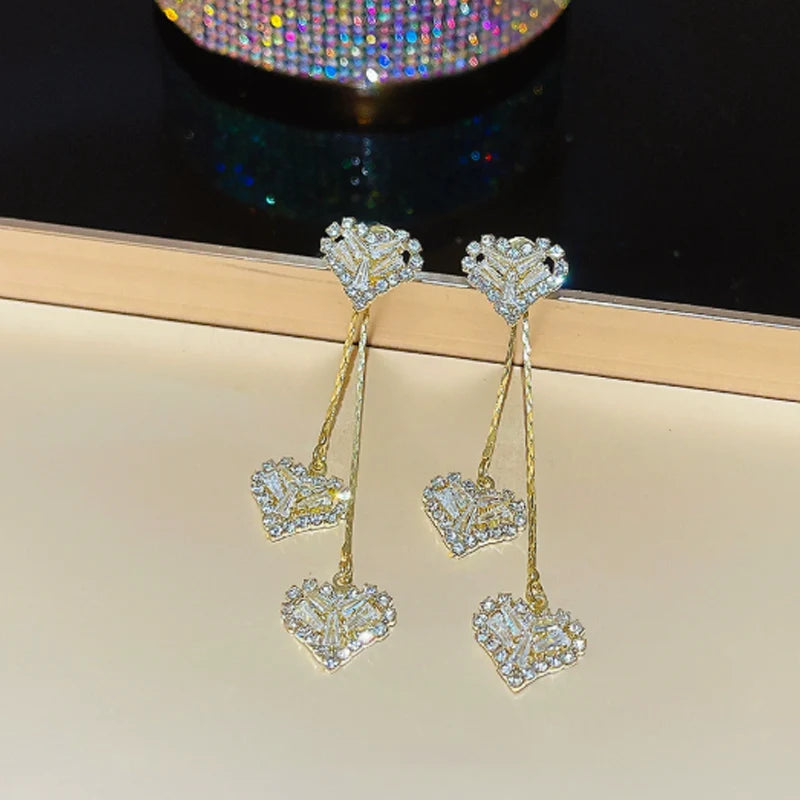 Luna Heart Earrings Gold with Crystals