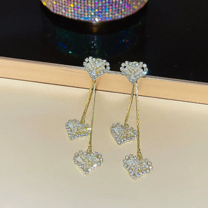 Luna Heart Earrings Gold with Crystals
