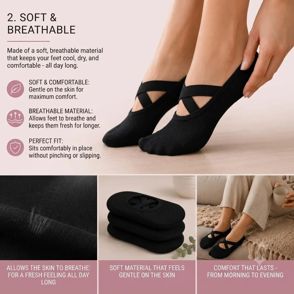 Pilates Socks with Non-Slip Grips – Set of 3