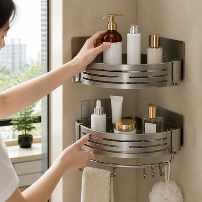 Rust-Resistant Aluminum Corner Shower Shelf without Drilling (90° Corner)