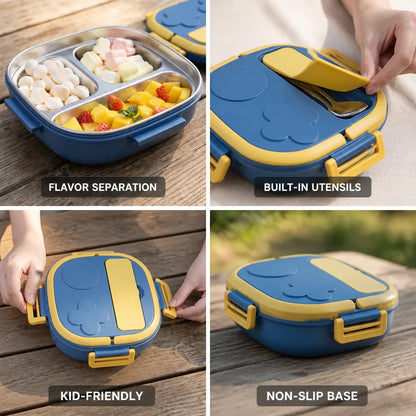Stainless Steel Bento Box with Compartments (with Cutlery Case)