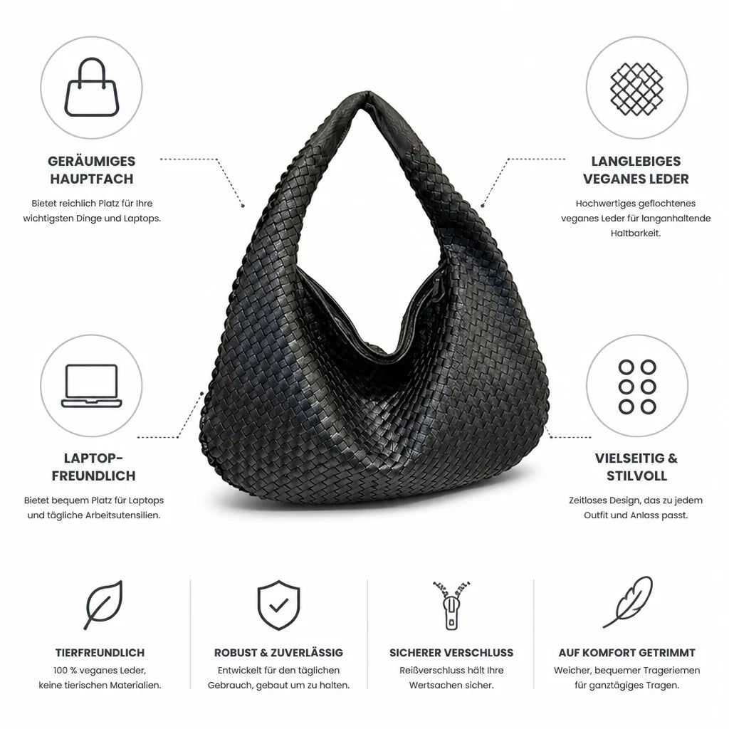 Braided Vegan Leather Laptop Shoulder Bag