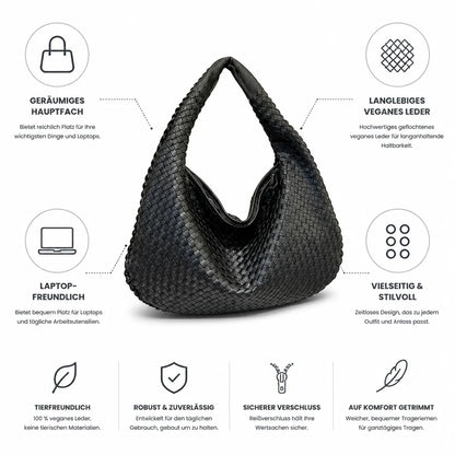 Braided Vegan Leather Laptop Shoulder Bag