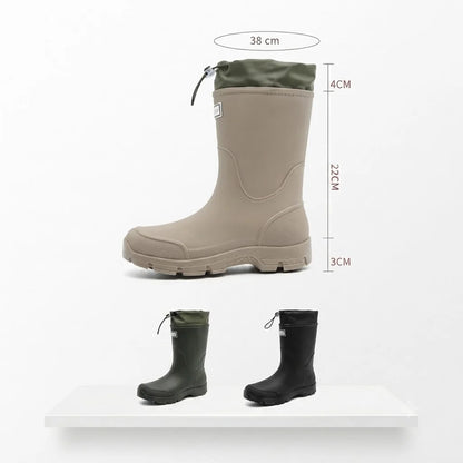 Waterproof Non-Slip Rubber Rain Boots for Women, Mid-Height