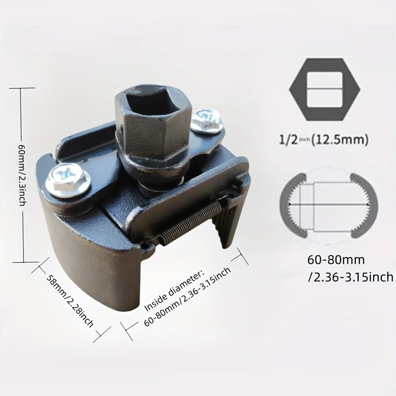 Adjustable Oil Filter Wrench 60–80 mm | 2-Claw Gripper for Oil Filter