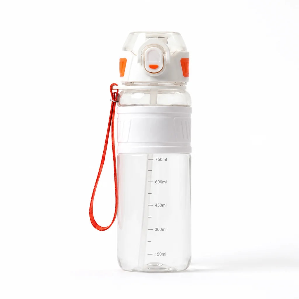 Leak-proof Sports Water Bottle with Screw Cap and Integrated Straw