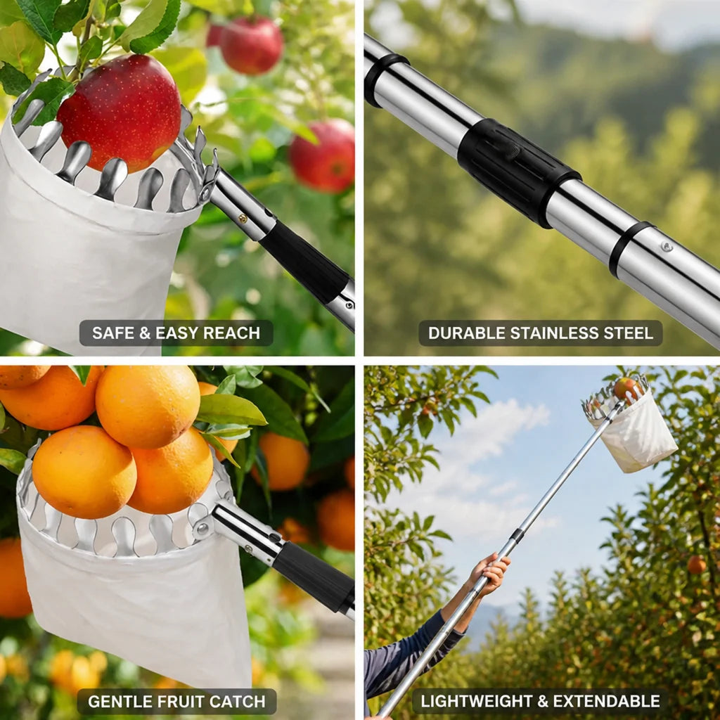 Telescopic Fruit Picker made of Stainless Steel (4 m Reach)