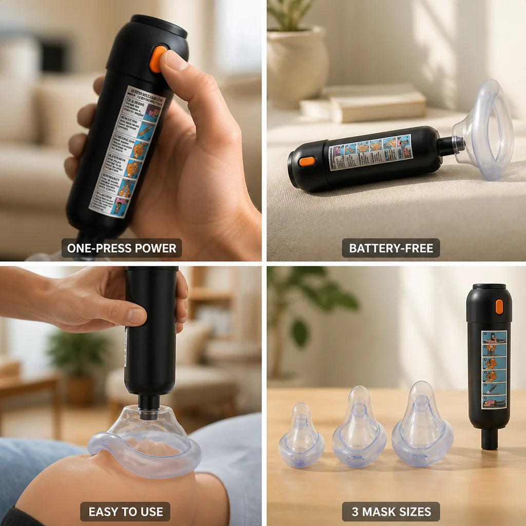 Manual battery-free anti-choking suction device (includes 3 mask sizes)