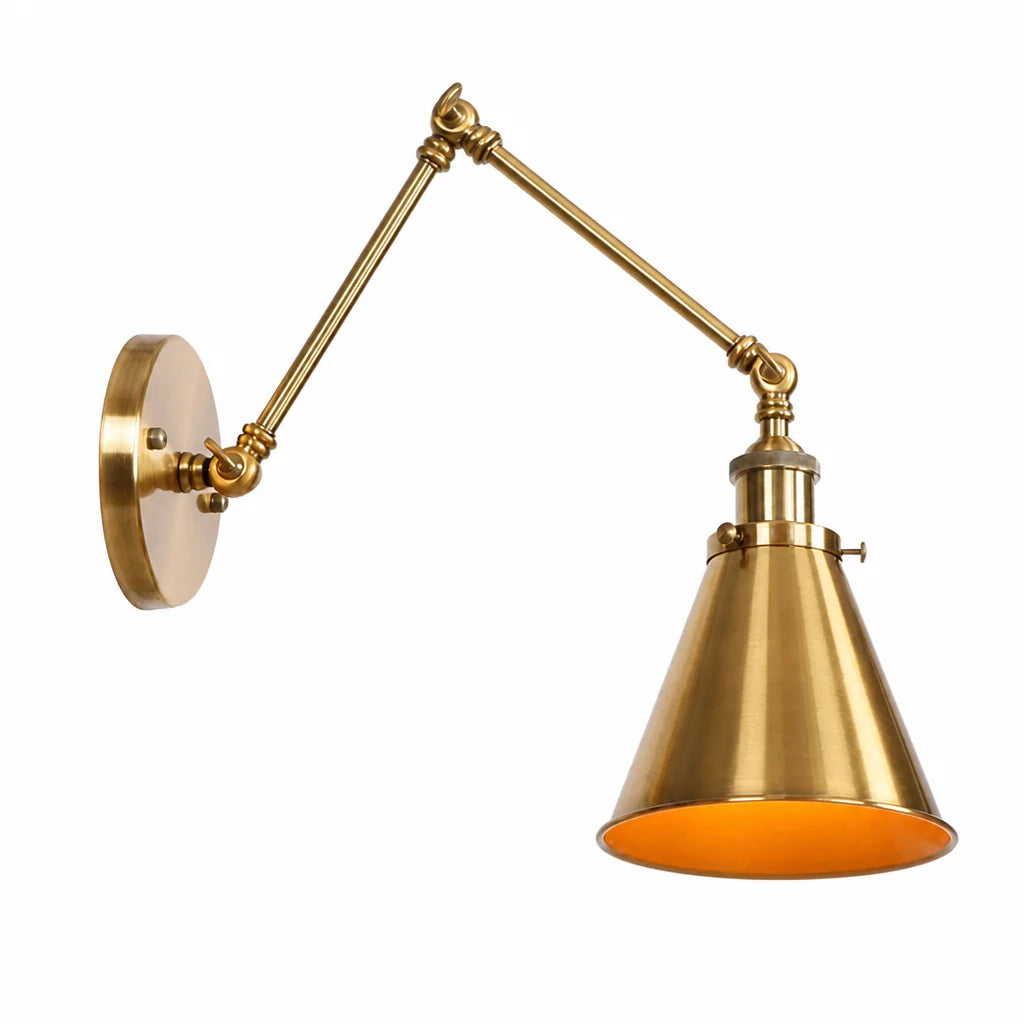 Adjustable Wall Lamp with Swivel Arm in Antique Brass