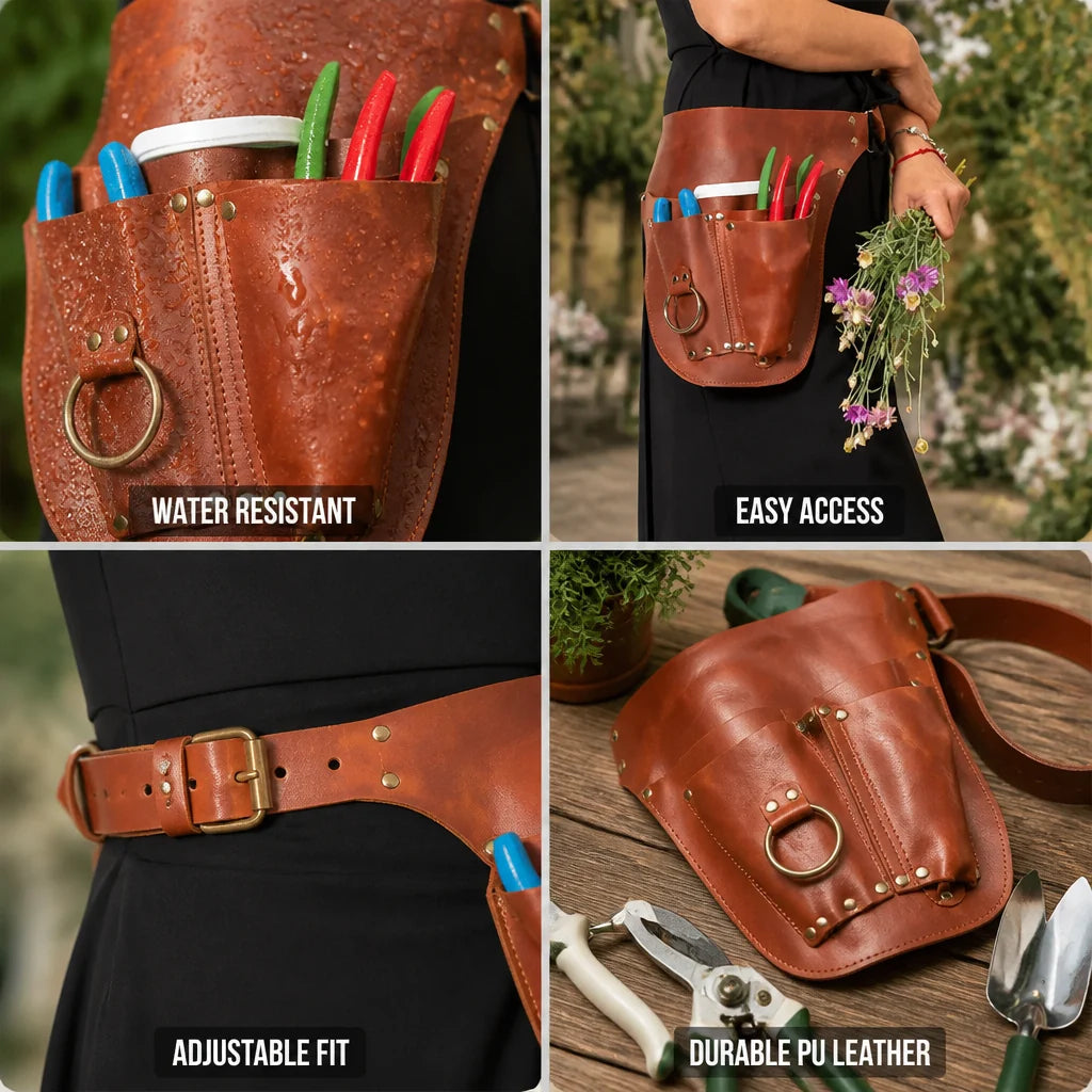 Water-resistant PU Leather Garden Tool Bag with Multiple Pockets