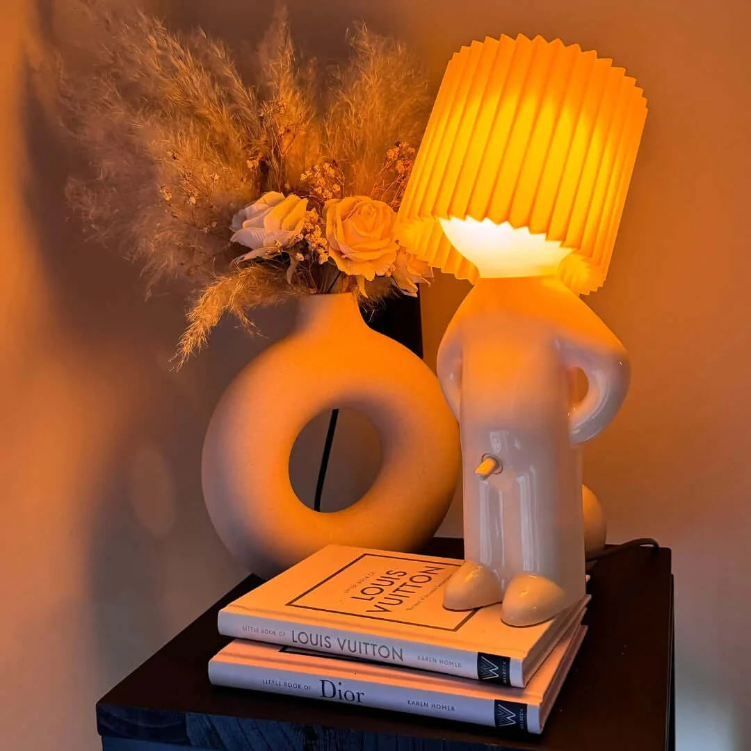 LED Table Lamp with Ribbed Lampshade 29 cm