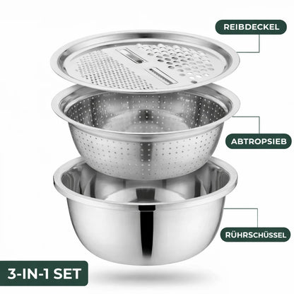 3-in-1 Stainless Steel Mixing Bowl Set with Grater and Sieve