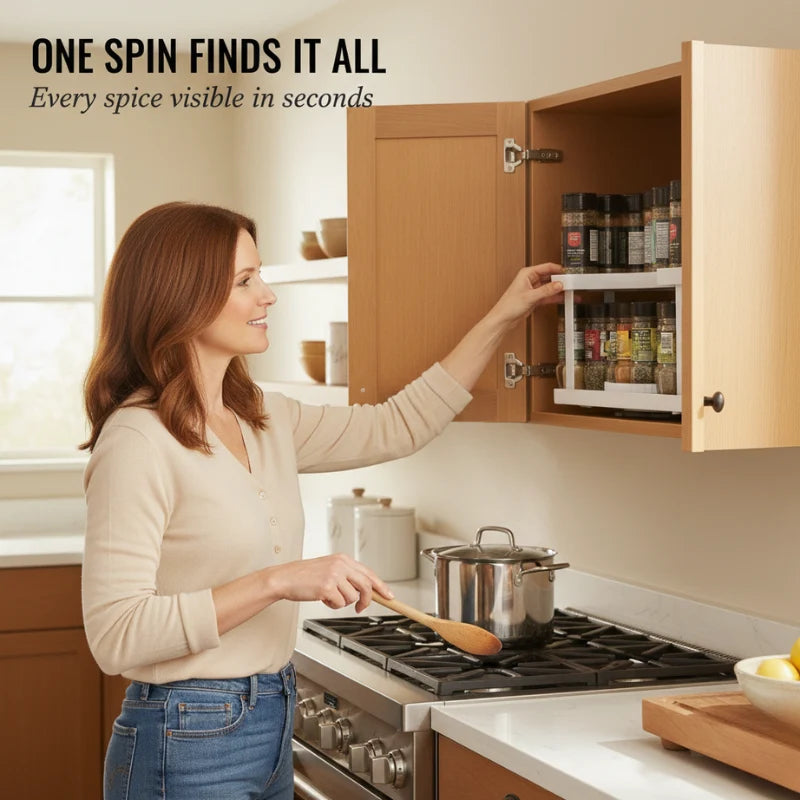 2-Tier Spice Rack Rotatable D-Shape