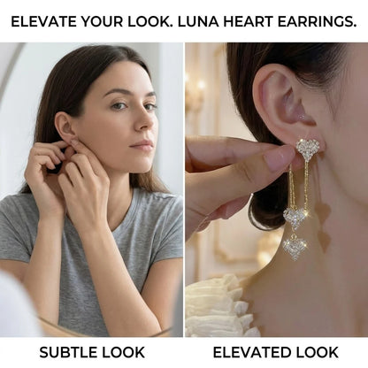 Luna Heart Earrings Gold with Crystals