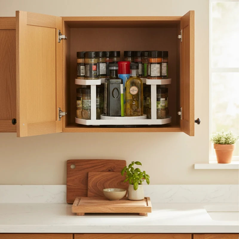 2-Tier Spice Rack Rotatable D-Shape