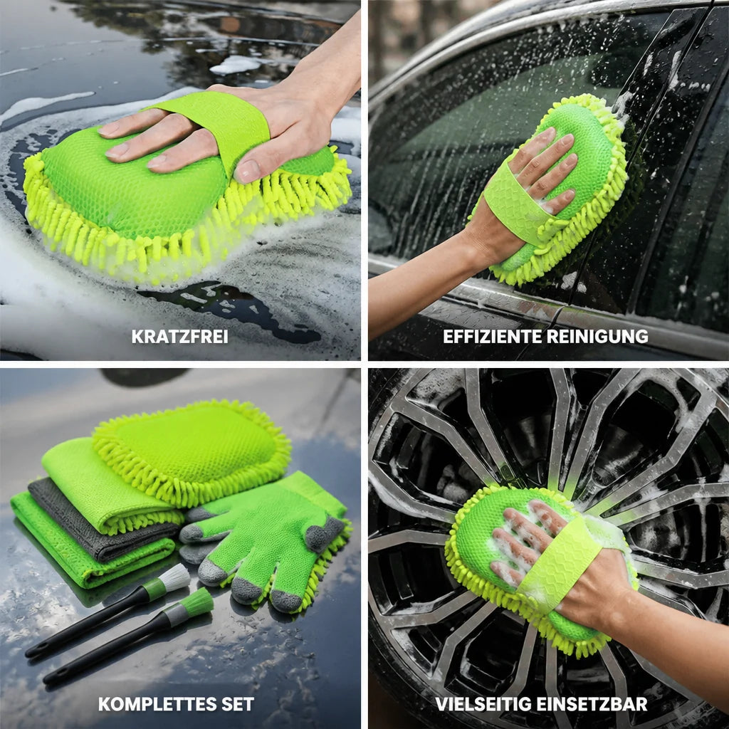 Scratch-free, paint-friendly microfiber car wash set (sponge, towels & gloves)