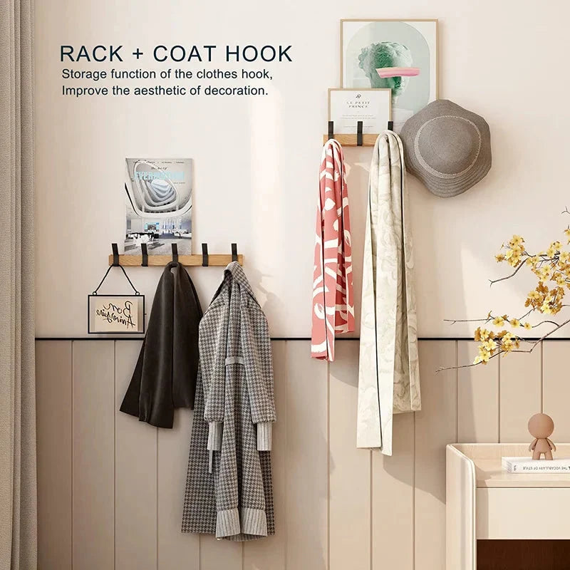 Wall-mounted coat rack with adjustable double hooks